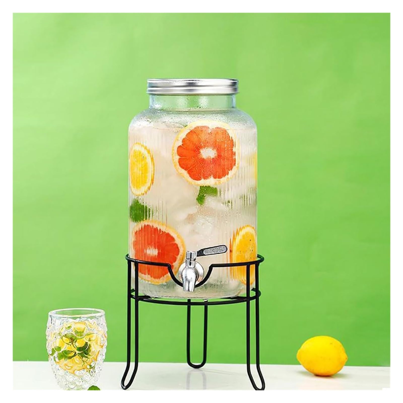 asdchZen Glass Beverage Dispenser,Juice Dispenser, Glass Beverage Dispenser With Stainless Steel Spigot And Metal Stand For Parties Use Water A