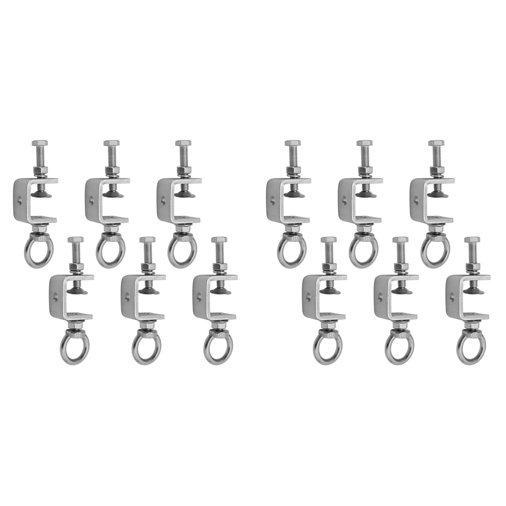 Jnchdghwa 12 Pcs 1 Inch 25mm C-Clamps, Stainless Steel Beam Clamp with M8 Stainless Steel Ring, I-Beam Design U-Clamps