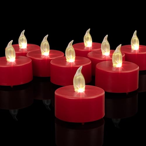 Miniatura 1 de Velas LED de té - Paquete de 50 velas rojas sin llama realistas y brillantes parpadeantes de larga duración 200 horas para celebración de