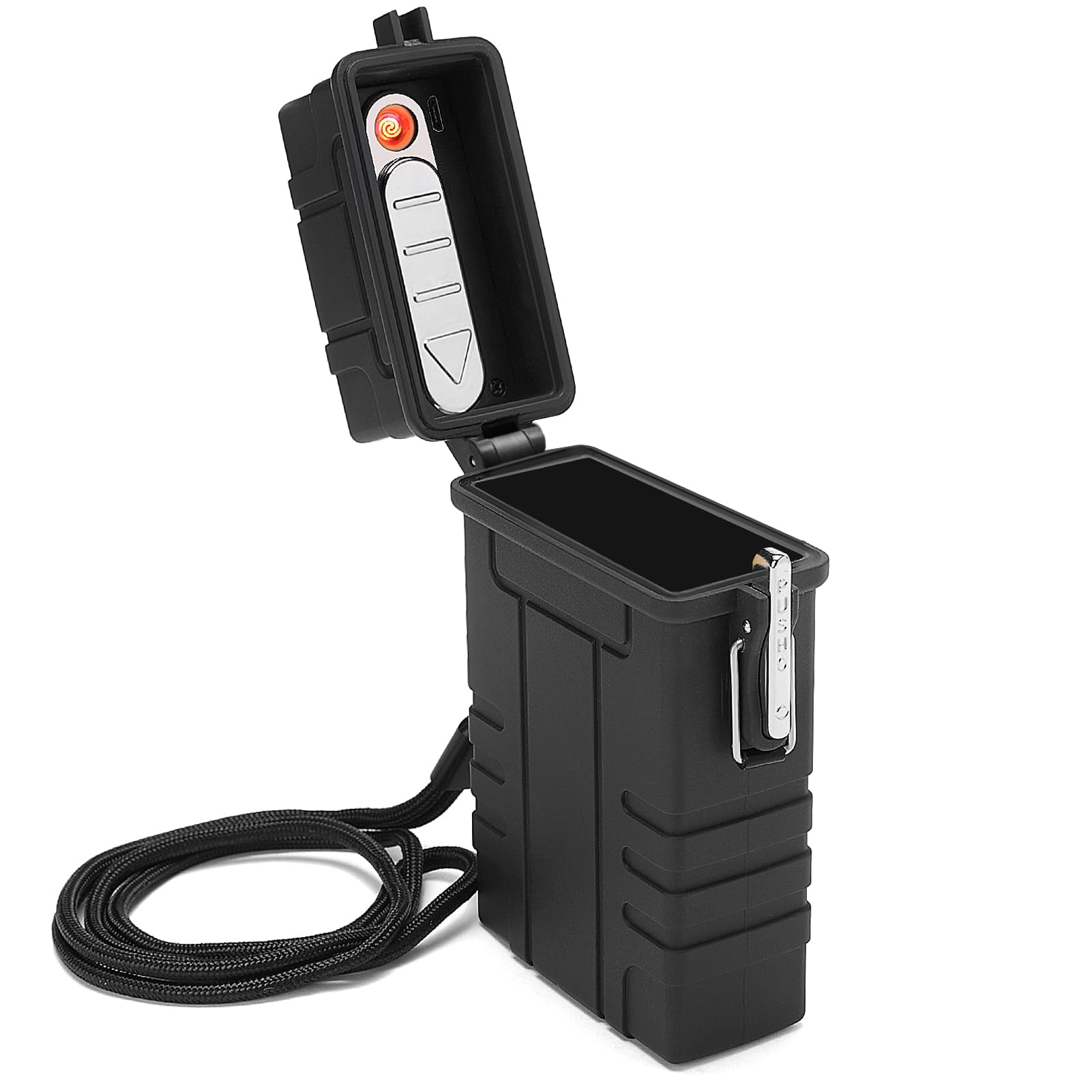 LYPOBALA Waterproof Case with USB Rechargeable Electric Lighter, Airtight Holder Case for Whole Package 20pcs 84mm Size, Match Seal Storage Dry Box, EDC Survival Container for Fishing Kit, Camping : Health