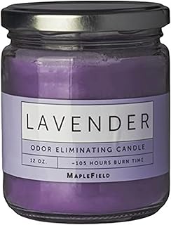 Maplefield Odor Eliminator Scented Candle - Smoke Odor Eliminator & Pet Deodorizer - 105-Hour Burn Time & Air Freshener - Soothing Lavender Air Freshener - Lavender, 12 oz, Pack of 1