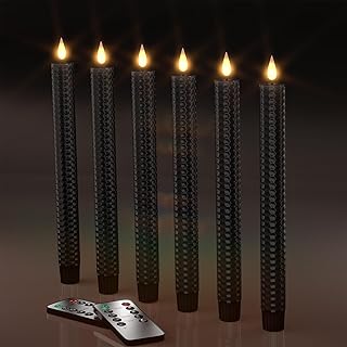 Black Flameless LED Taper Candles with Remote Timer, Punasi 9.75” Battery Operated Window Candles with 3D Flickering Flame, Real Wax Candlesticks for Home Halloween Thanksgiving Christmas Decorations
