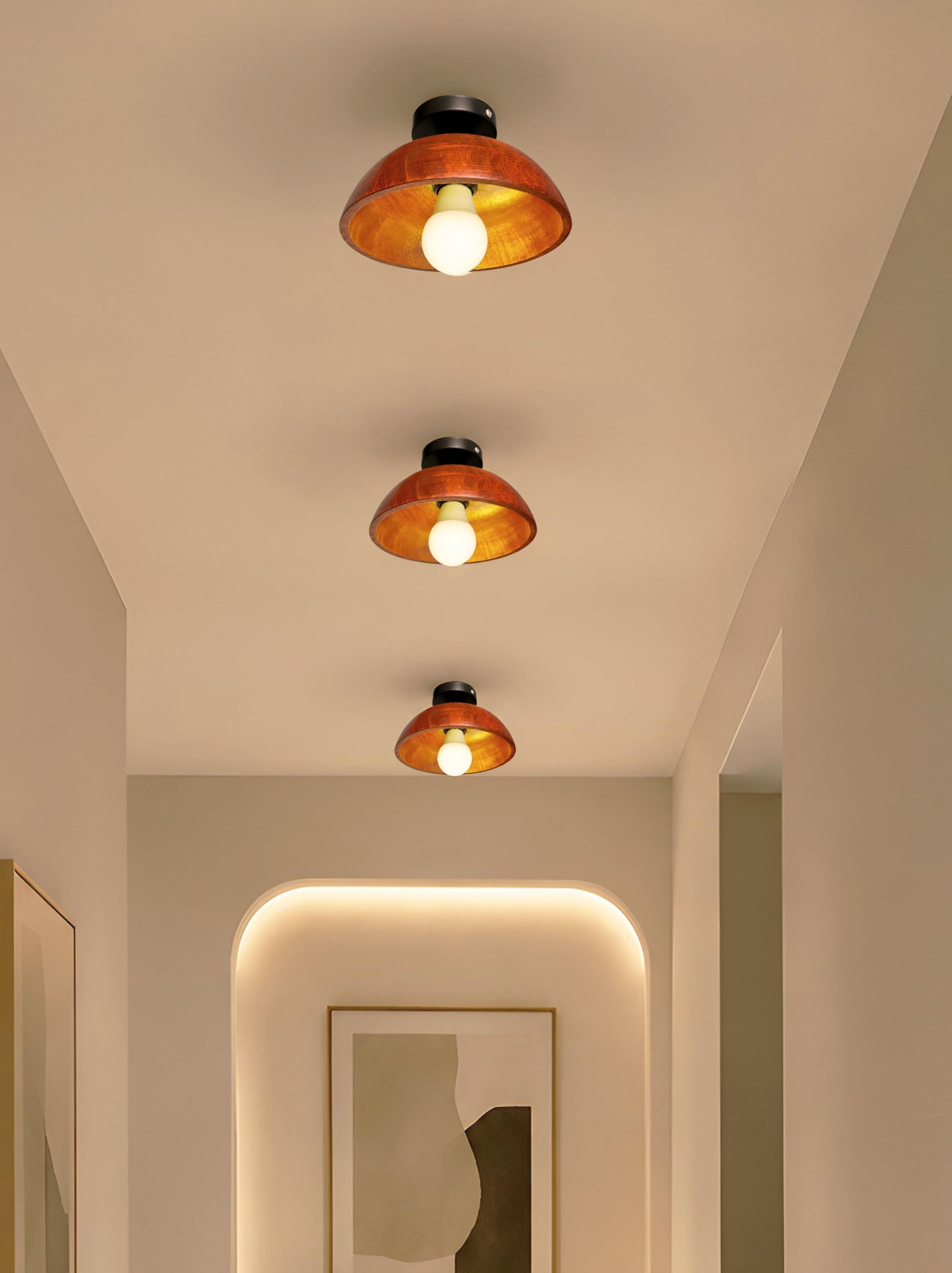 Walnut Wood Ceiling Light - Rustic Modern Lamp -4