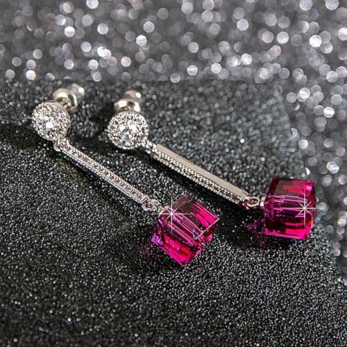 Cube Austrian Crystal Drop Long Dangle Earrings for Women 925 Sterling Silver Post Hypoallergenic Jewelry3