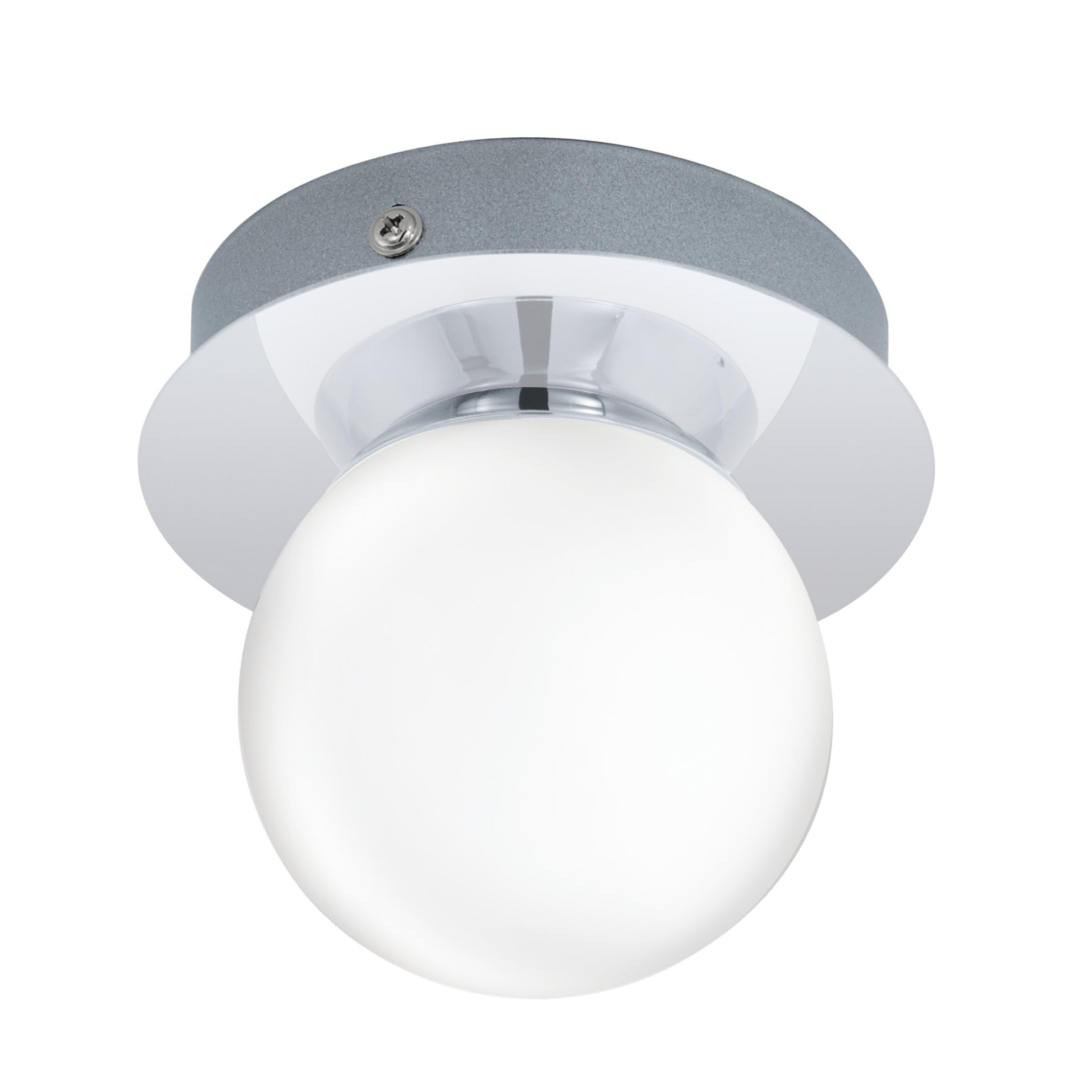 Eglo LED Plafonnier Mosiano, Applique murale salle de bain, Lampe de salle | de bain en acier inoxydable chromé et verre opalin mat blanc, LED pour pièces humides lumière blanc chaud, IP44, Ø 11 cm