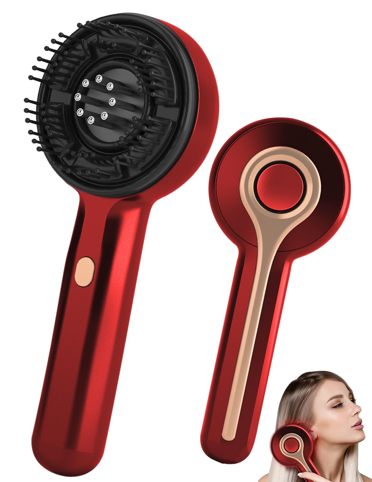 Kopfmassagegerät, 2 in 1 Kopfhaut Massagebürste Elektrisch mit Haaröl-Applikator, Rotlicht Kopfmassage Bürste Elektrisch, 3 Modi zur Massage und Kopfhautpflege (Rot)