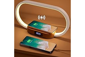 Donewin Alarm Clock Lamp: Bedside Touch Lamp with Stepless Dimming, Wireless Charger & USB Charging