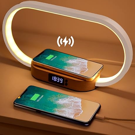 Donewin Alarm Clock Lamp: Bedside Touch Lamp with Stepless Dimming, Wireless Charger & USB Charging
