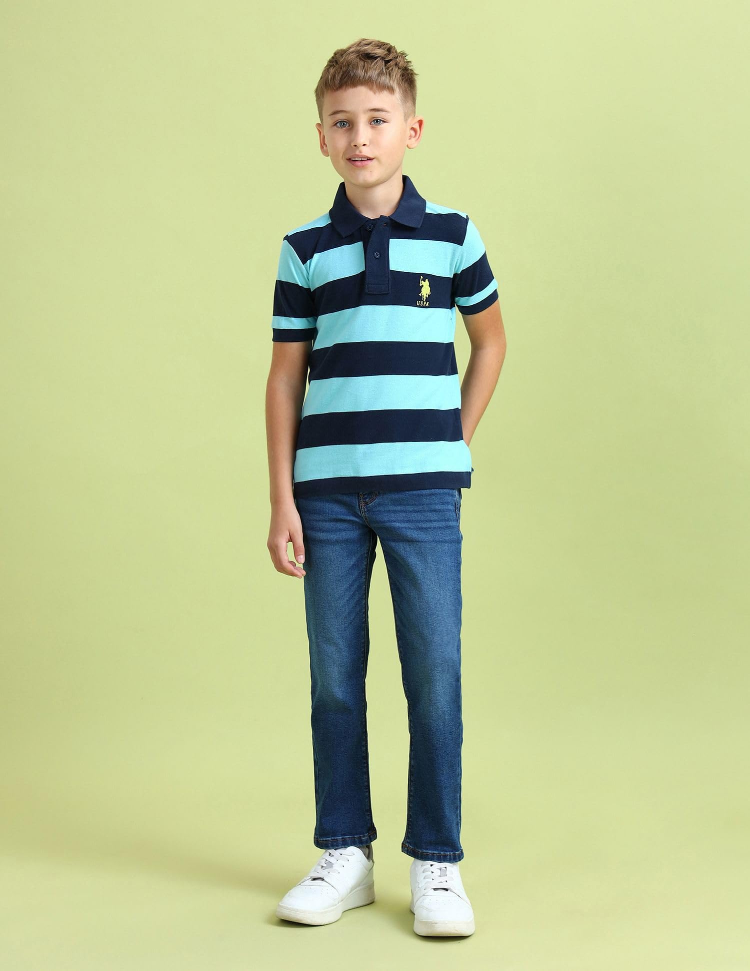 U.S. POLO ASSN. Boys 100% Cotton Pique Hs Stripe Polo T-Shirt (UKTSHON0315_LT. Blue_12T) 2