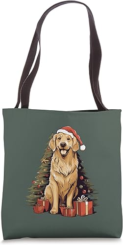 Árbol de Navidad y divertido Santa Golden Retriever Christmas Tote Bag
