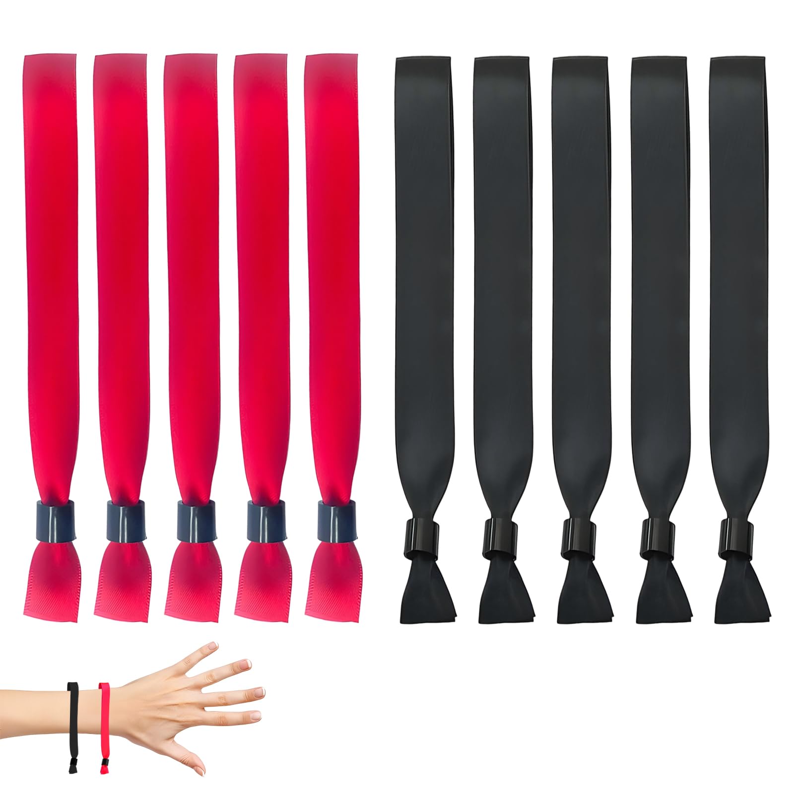 100 Stück Einweg-Festival Armbänder, Festival Bänder, Stoffarmbänder für Party, Konzerte (50 Schwarz + 50 Rot)