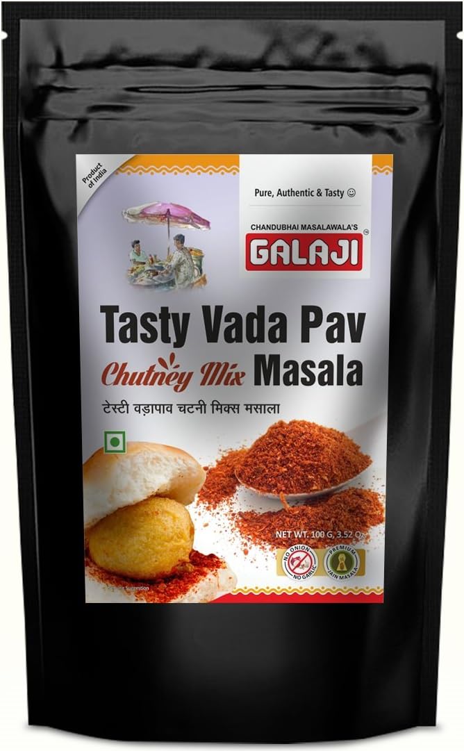 Galaji Tasty Vada Pav Chutney Mix Masala | 100 Grams | Zip Lock Packing | No Preservative | Authentic Taste | Premium Masala | Powdered Masala