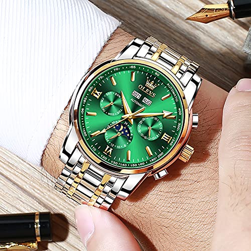 Image of OLEVS Automatic Men Watch Self Winding Mechanical Luxury Dress Moon Phase Stainless Steel Waterproof Luminous Calendar Wrist Watch
