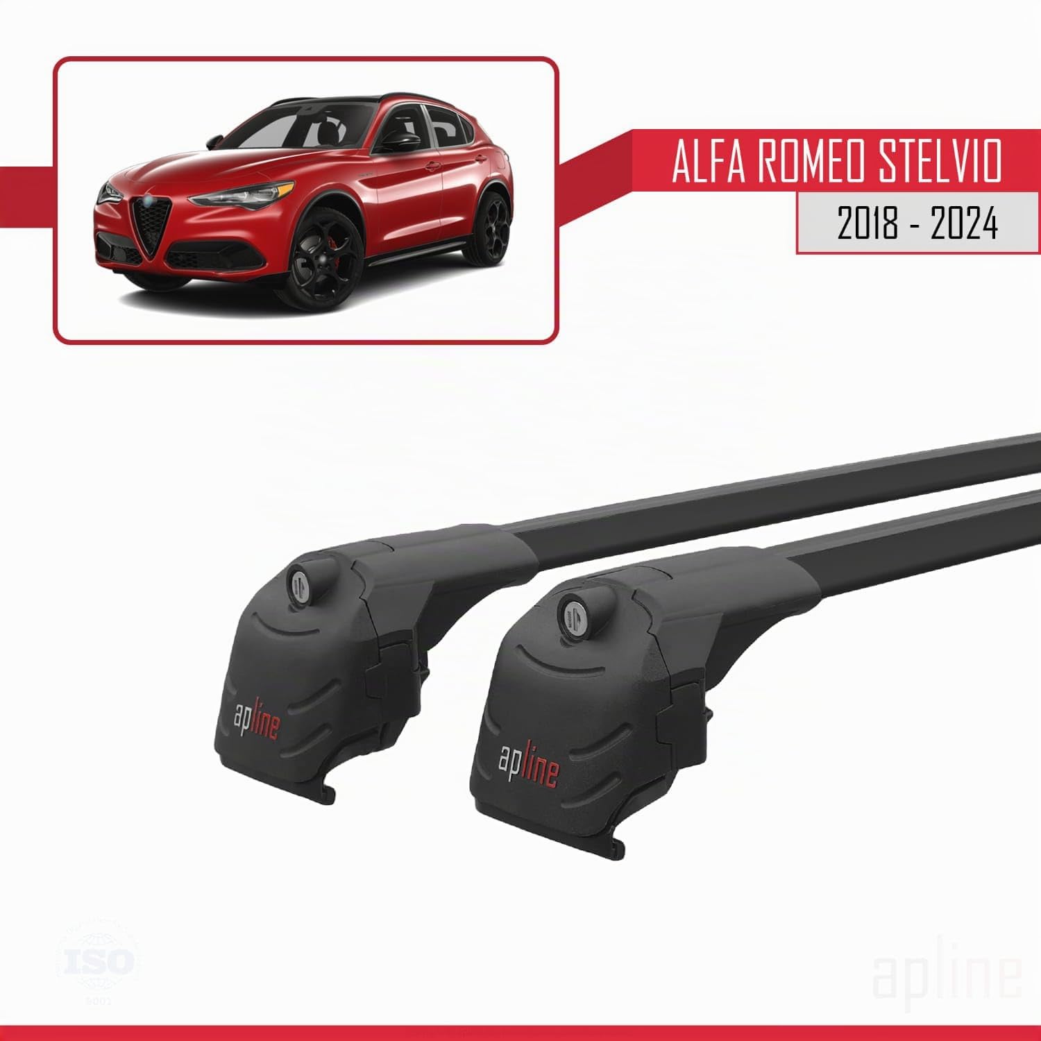 Compatibile con Alfa Romeo Stelvio (949) 2018-2026 Modello ACE-2 Barre Tetto Portapacchi Auto Barre Portatutto Nero Alluminio 2 Barre