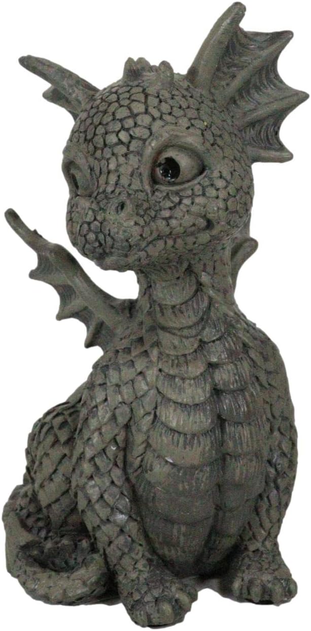 Ebros Gift Whimsical Dainty Garden Dragon Sitting Figurine 5.25" H Cute Baby Drake Faux Stone Resin Finish Dungeons and Dragons Mythical Fantasy Sculpture