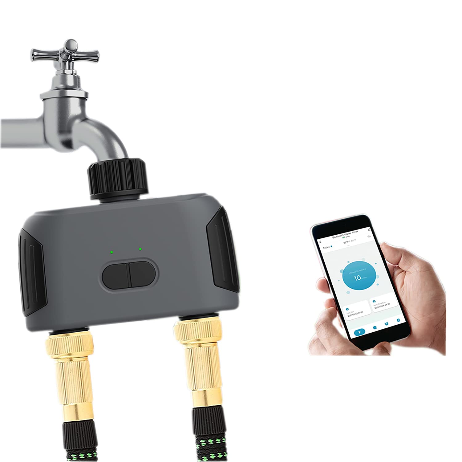 Timer per irrigazione WiFi, timer per irrigazione intelligente per tubo da giardino, sistema di irrigazione automatico con hub WiFi, controllo APP, lavoro con Alexa e Google Assistant, 2 prese