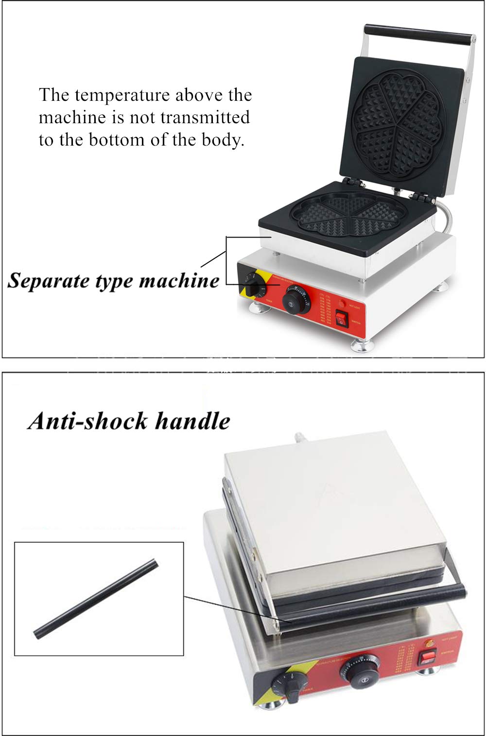 Wafflera estilo belga con control de temperatura y diseño de llenado profundo, carcasa de acero inoxidable, 220 V, ideal para gofres crujientes y esponjosos
