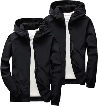 Waterproof Rain Jackets Kids 2 Pack Girls Boys Raincoat Lightweight Windbreaker School Jackets Long Sleeve Full Zip Rain Coats with Hood Casual Autumn Outerwear Jacket