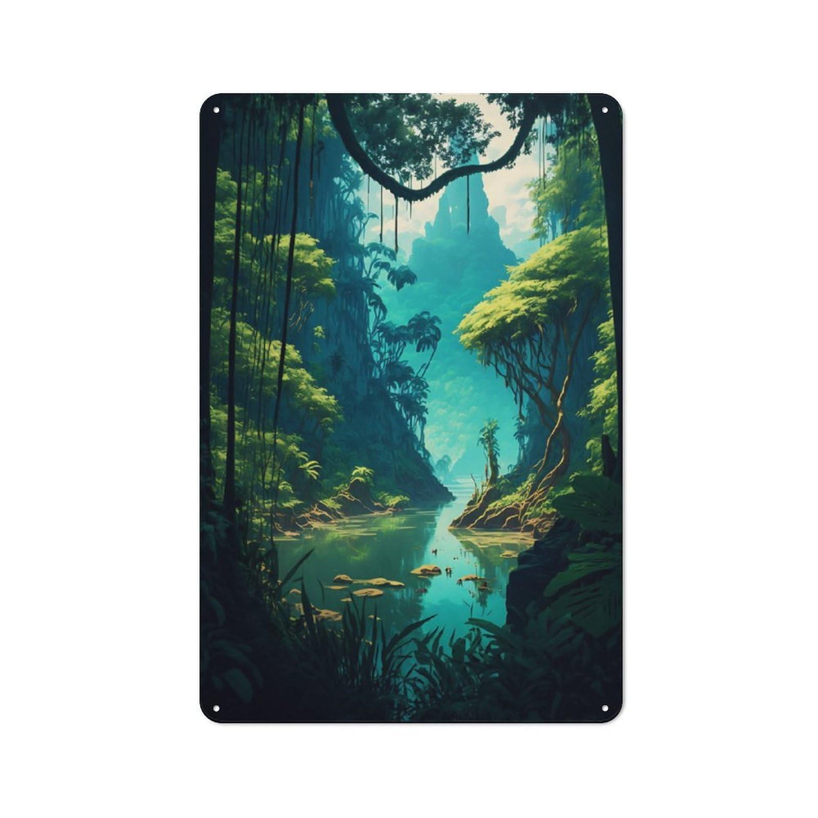 Junmoney Jungle River Tin Wall Plaque 30X20cm With For Guest Room Or Hallway, For Home Office, Studio And Craft Room Walls