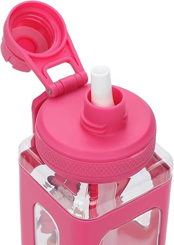 Miniatura 6 de Disney Minnie Mouse Looking and Laughing - Botella de agua de plástico cuadrada rosa de 24 onzas