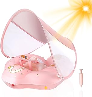 WYRIAZA Baby Float with Canopy UPF50+ Sun Protection for Infant Newborn Toddler Inflatable Swimming Spring Swim Water Float 0-36 Months with Balance Ball Safety Seat