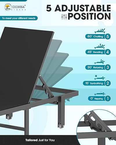 Miniatura 5 de Ciokea Juego de 2 tumbonas para patio, tumbonas para exteriores con ruedas, tumbonas ajustables de 5 posiciones para piscina, terraza, playa, color