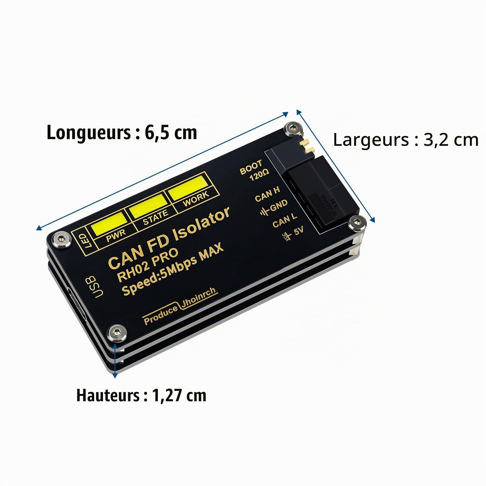 Adaptateur convertisseur USB vers CAN‑FD à isolation jusqu'à 5 Mbps | Construit sur Canable 2.0,isolation du signal et de l’alimentation,circuits de protections multiples TVS/ESD/GDT intégrés