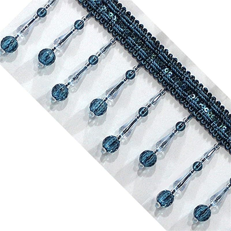 Bordure à Franges, Pompons de Rideaux, 1 mètre de Franges tressées et perlées, for Couture, Rideau, Nappe(Blu)