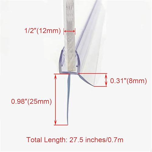 Miniatura 7 de Cozylkx Sello inferior de puerta de ducha sin marco con riel de goteo de 516 pulgadas de vidrio grueso de 27.5 pulgadas de largo - Tira de sello de