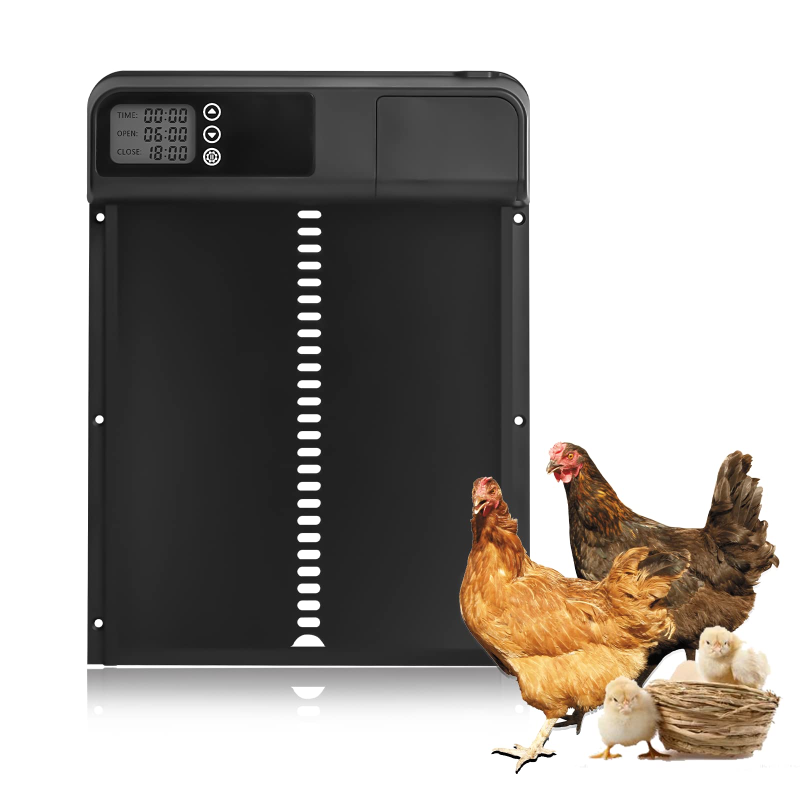 Automatic Chicken Coop Door,Aluminum Chicken Automatic Door,Upgraded Auto Chicken Door Opener with Timer Control LCD Screen,Automatic On and Off Water Resistant Alkaline Battery Powered