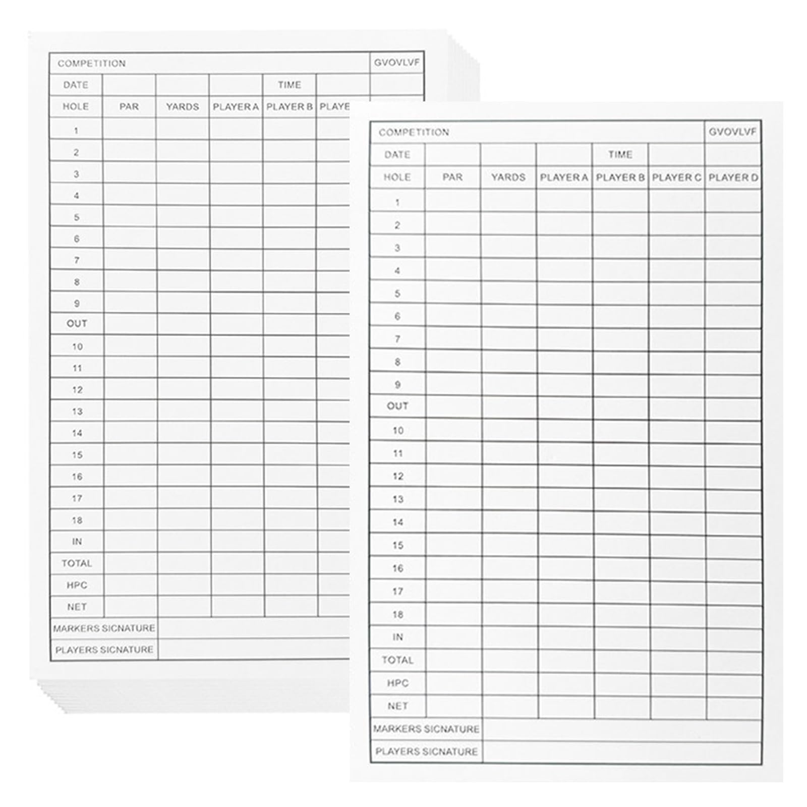ApexPine 20 Sheets Golf Scorecards, Double-Sided 4 Player Golf Score Sheets, 6x4 Inch Pocket Size, Waterproof Coated Paper for Golf Clubs, Matches, Tournaments & Daily Practice