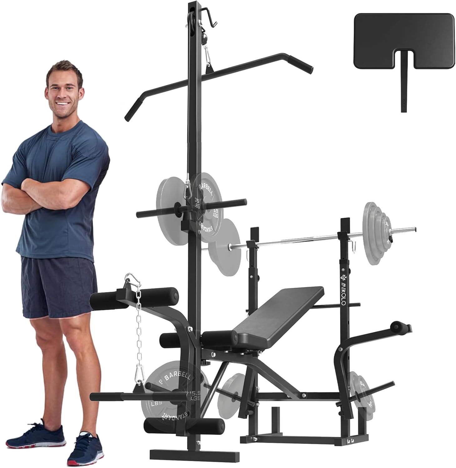 Mikolo 8 in 1 Olympic Weight Bench Set with Leg Extension and Leg Curl, Multi-Function Bench Press Set with Preacher Curl Pad and Chest Fly, Full-Body Strength Training Equipment