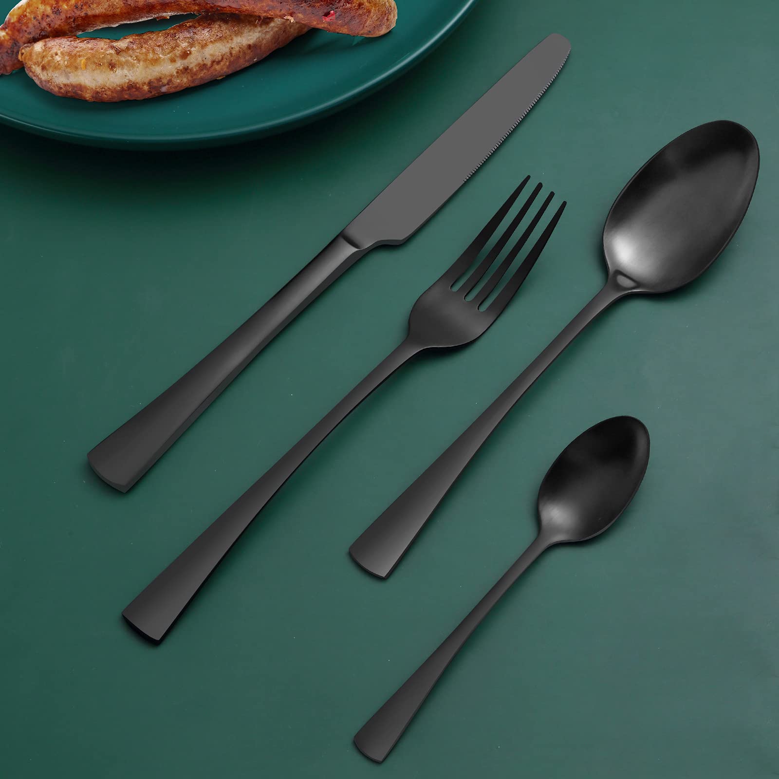 Bestdin set couverts de table noir 6 personnes, ensemble de couverts inox 24 pièces, Comprend des couteaux/fourchettes/cuillères, fini mat et lavable au lave-vaisselle, facile à nettoyer