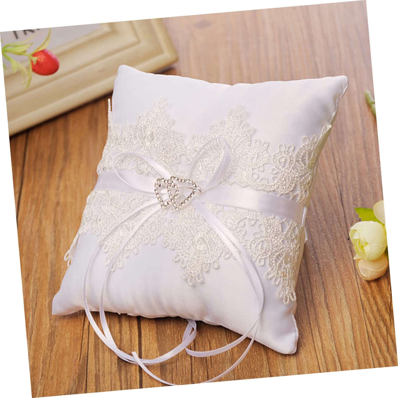 Cabilock 4stücke Hochzeitsringkissen Weißem Satin Mit Eleganter Spitze Und Ribbons Dekoratives Ringkissen Für Trauringe Für Zeremonien Und Verlobungen