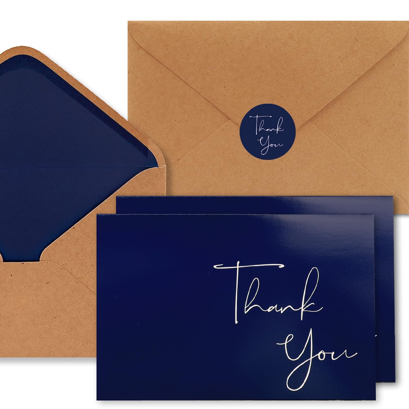 100 Navy Blue Thank You Cards with Envelopes, 4" x 6" Classy Thank You Notes, Perfect for Small Business, Wedding, Graduation, Baby Shower, Bridal Shower (100PCS)