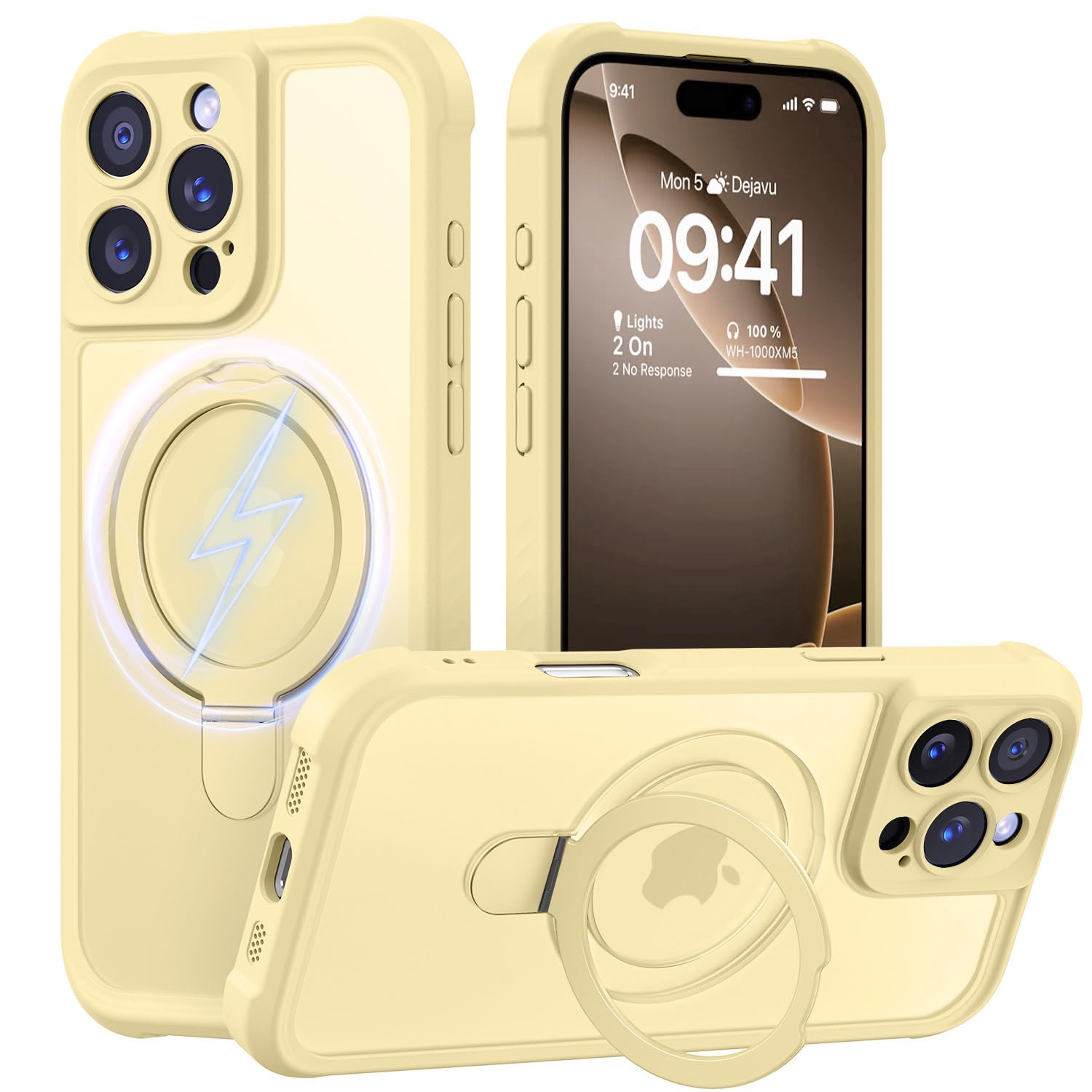 MOCCA Magnetic for iPhone 16 Pro Case with Stand,Creamy Yellow
