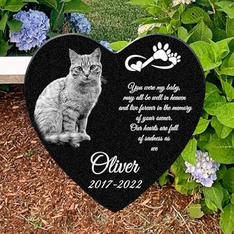 ADFSTONE Heart Shaped Pet Memorial Stones Personalized Dog Remembrance Gifts, Customized Cat Picture Grieving Plaque, DIY Gravestone, Custom Sympathy Photo Gift, Animal Grave Markers Cover