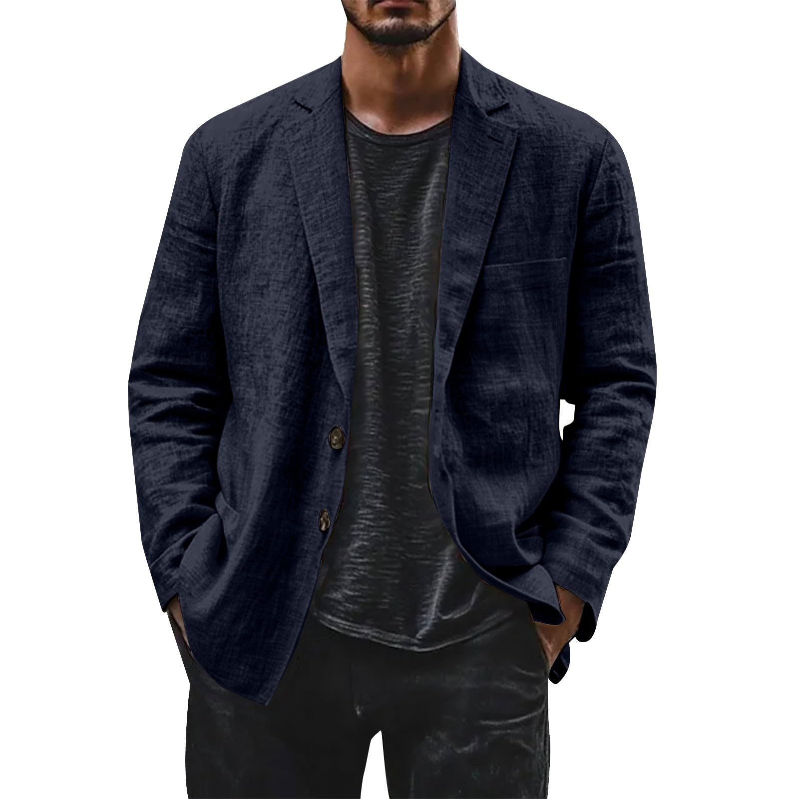 Giacca da mezza stagione da uomo, leggera, blazer da uomo, sportiva, in lino, traspirante, per il tempo libero, blazer, cardigan, alla moda, con bottoni, top casual, senza cappuccio