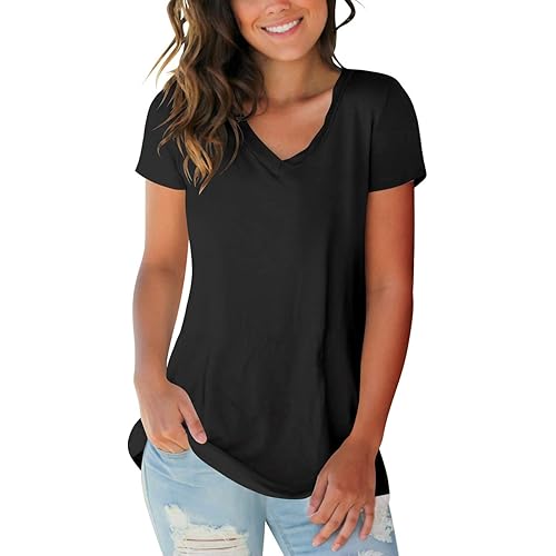 Womens Tops V Neck Tee Casual Short Sleeve and Long Sleeve T Shirts