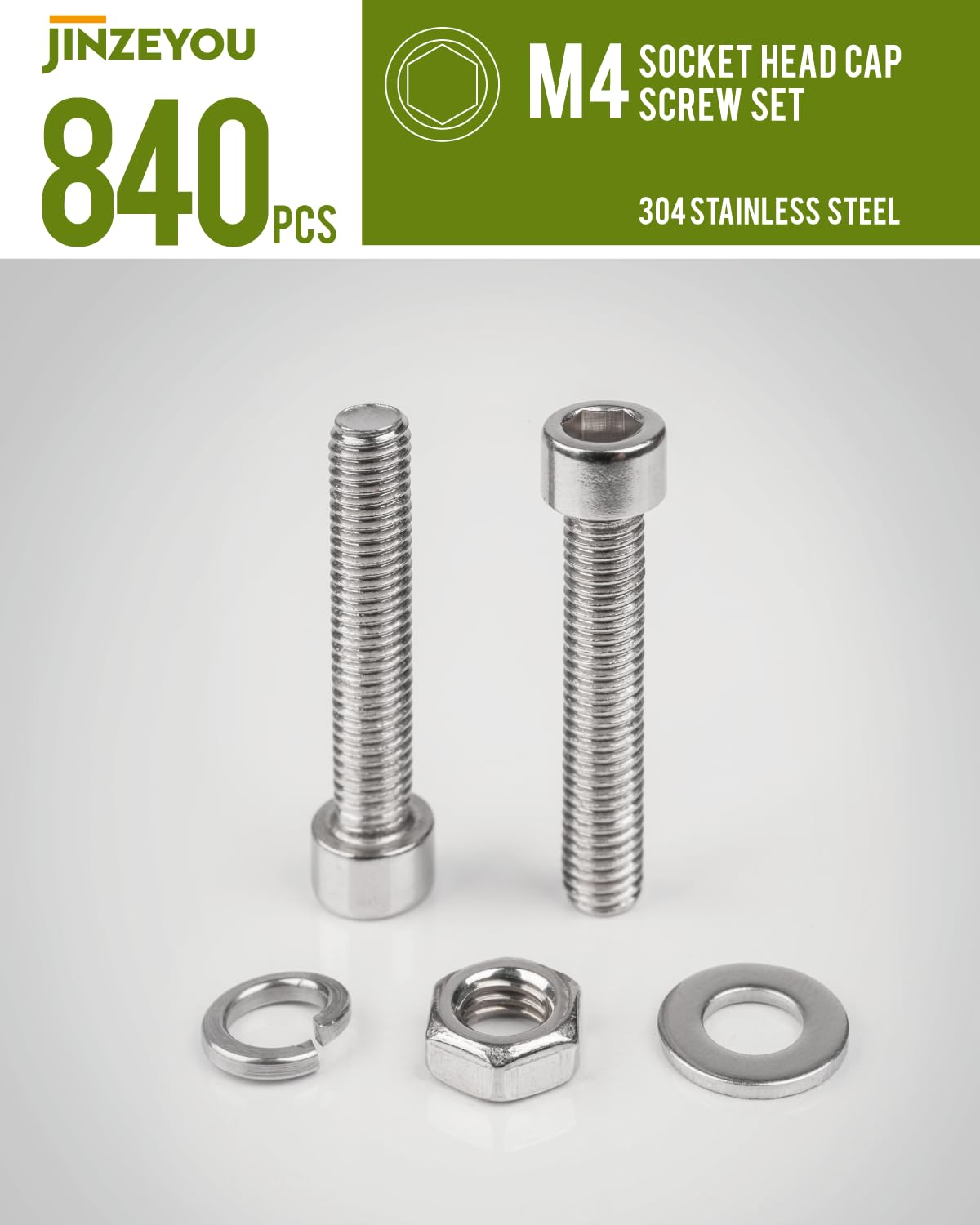 840 Pcs M4 Nuts and Bolts Hex Socket Head Cap Screws and Nuts Set, Stainless Steel Machine Screws Bolts Set - Image 3