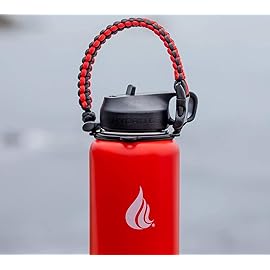 HYDRO CELL Paracord Handle for Wide Mouth Water Bottles - Carrier Strap w/Attachment Ring and Carabiner Accessory. Compatible w/ 64oz, 40oz 32oz, 24oz, 18oz, 14oz Insulated Bottles (Red/Black)