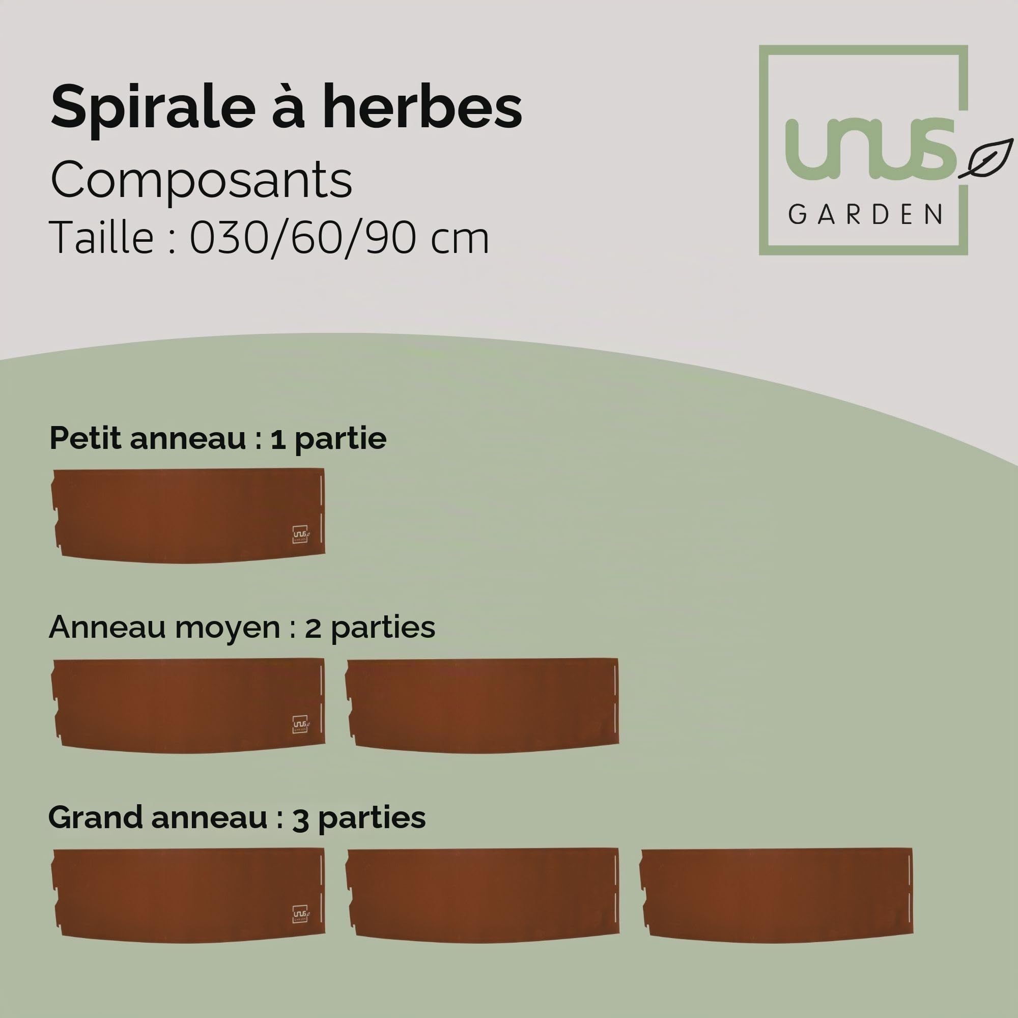 UNUS Garden Spirale à herbes en acier inoxydable 3 niveaux Ø 30 cm, 60 cm