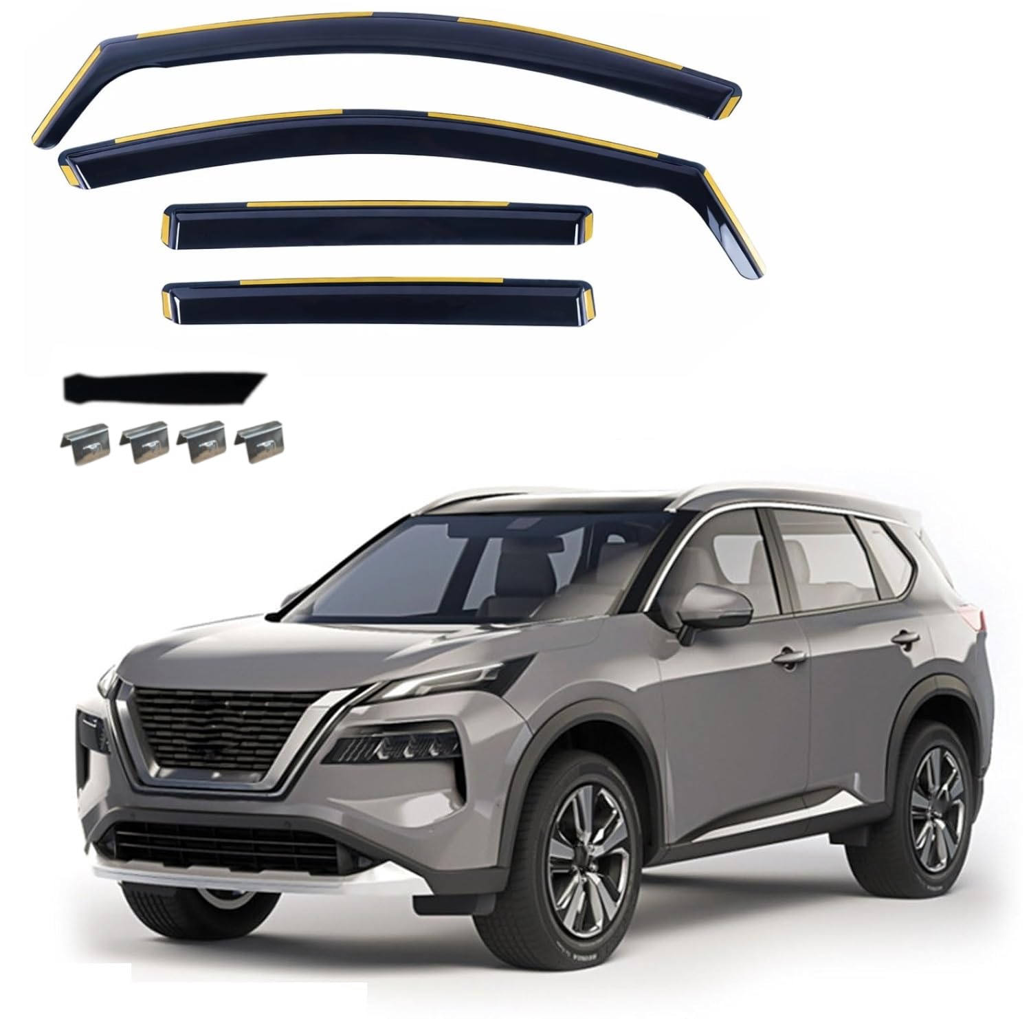4 pcs Déflecteurs de Vent Pluie d'air Noir Fumé Transparent pour Vitres Latérales Avant et Arrière Voiture Compatible avec Nissan X-Trail IV T33 (après 2022)