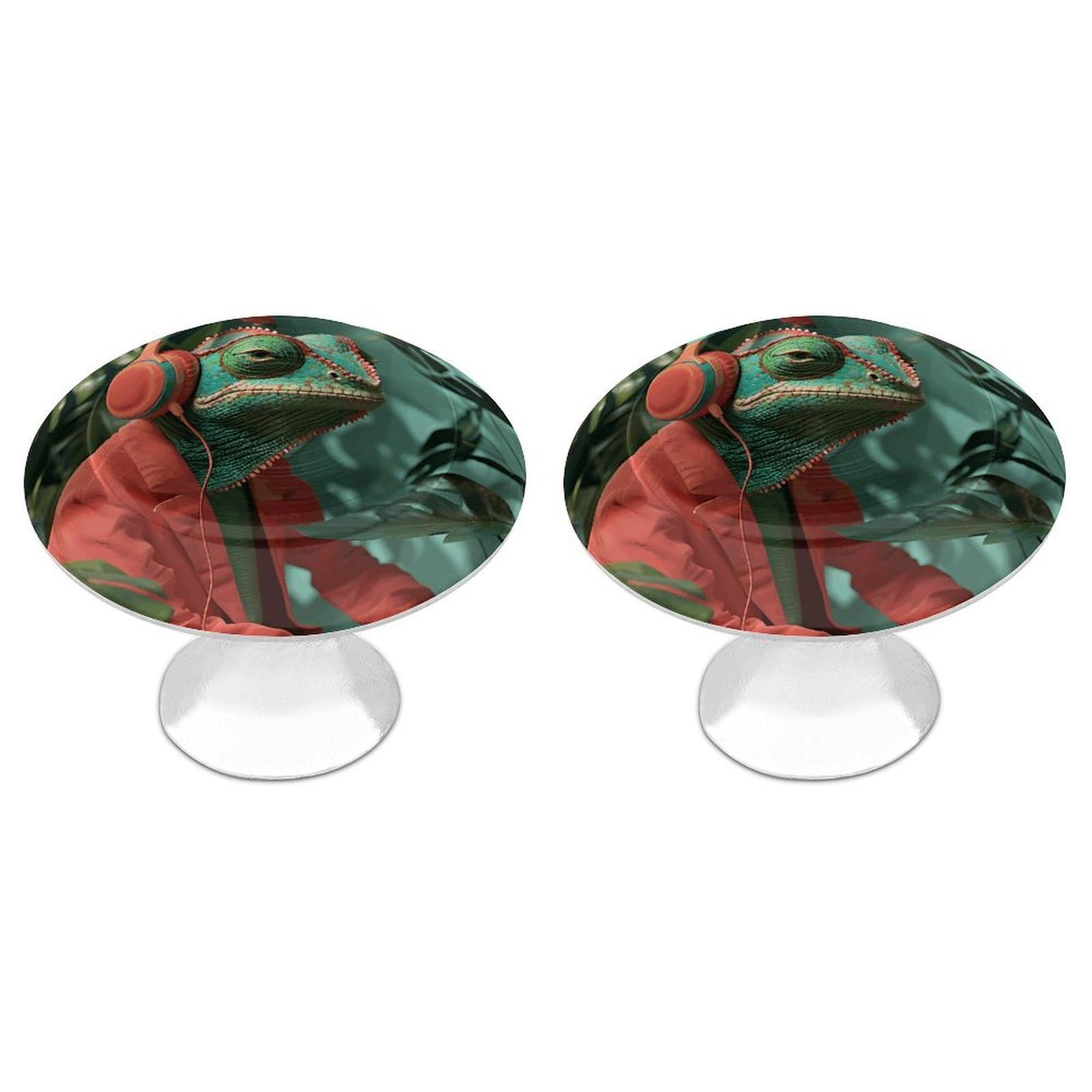 Vstadank Style Chameleon Listen Music Cabinet Knob 2 Pack Round Drawer Pull Kitchen Cabinet Hardware Stainless Steel Dresser Drawer Knob Simple Cabinet Pull For Dresser Closet Door Knobs Cupboard