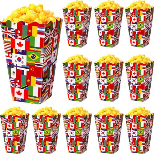 Image of SiliFine 24 Pcs International World Flags Popcorn Boxes for Movie Night, Around the World Party Supplies, Multicultural Decorations Popcorn Containers, Sport Party Travel Trip Retirement Supplies