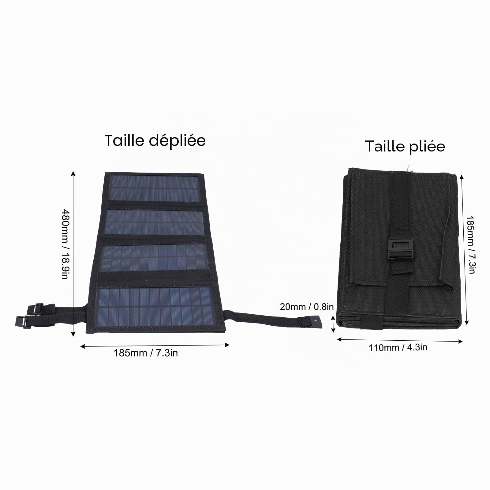 Tyenaza Panneau solaire USB de 20 W, chargeur de cellules solaires polycristallines portables pliables résistant à l'eau, pour randonnée, camping, trekking, téléphones, appareils photo, ventilateurs