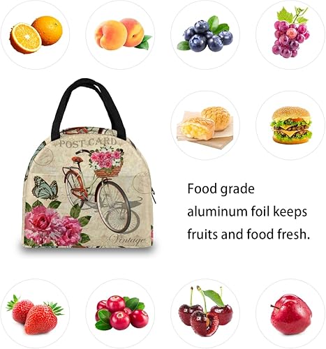 Miniatura 6 de Lonchera térmica reutilizable con diseño de rosa para mujeres y adultos, contenedor pequeño a prueba de fugas, bolsa térmica portátil para el