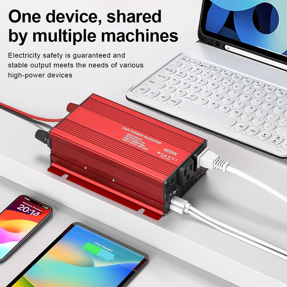 Car Power Inverters for Vehicle 12v to 110v, Dc to Ac Power Converter Car Outlet Adapter Cigarette Lighter Inverter, with 2 USB Ports (Pd45w+Qc3.0), for Car Camping Road Trip Essentials