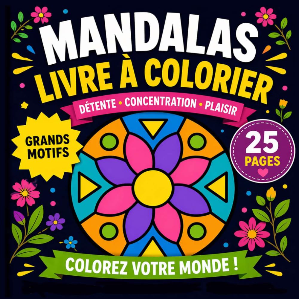 Gros Caractères Mandalas Livre de Coloriage: 25 Simple Mandalas Anti-stress et Relaxant | Illustrations unilatérales à colorier pour adultes et seniors | Grand format, 8.5 x 8.5 pouces