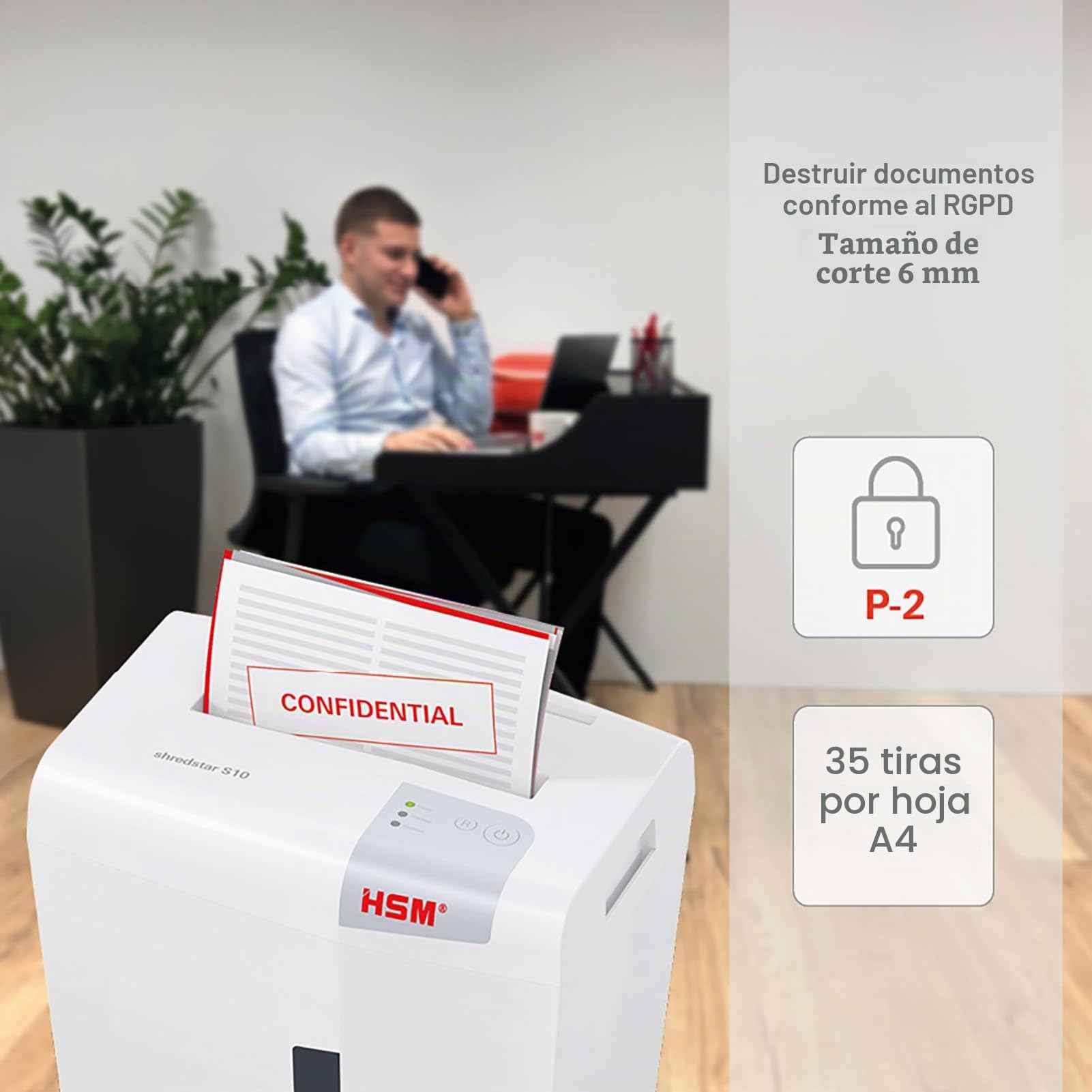 HSM Shredstar S10 - Destructora de documentos, 6 mm, color blanco plata